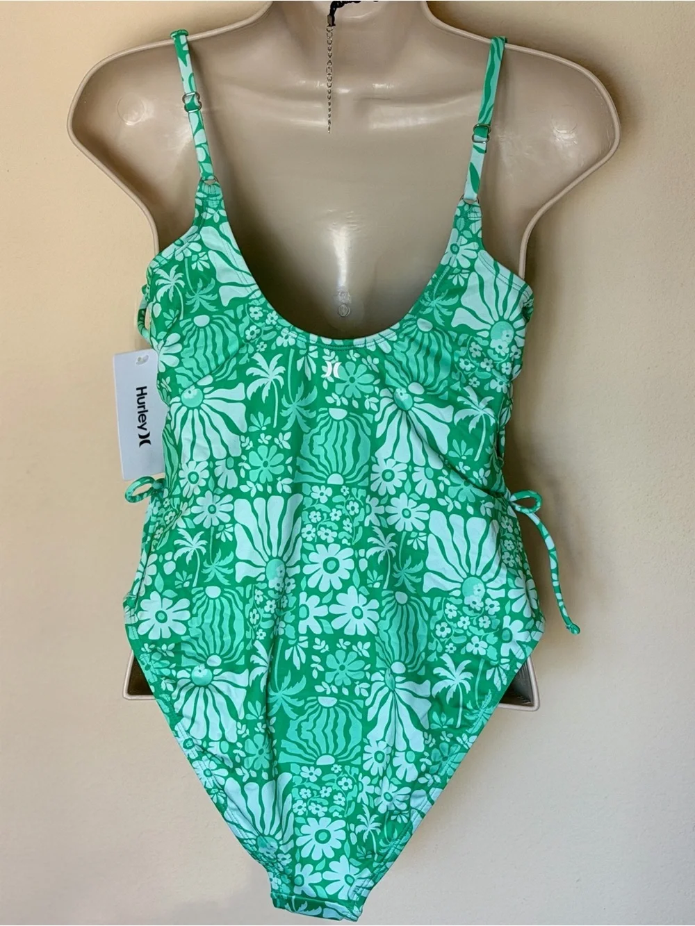 NWT Size Medium Hurley Green Daisy One Piece Swimsuit